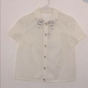 BEBE Tshirt button up with rhinestone collar